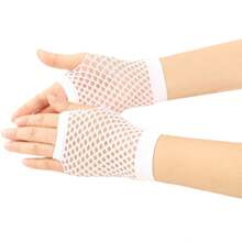 1 Pair Women's Fashion New Punk Y2K European And American Hollow Net Short Sexy Stretchy Gloves For Nightclub, Multi Color
