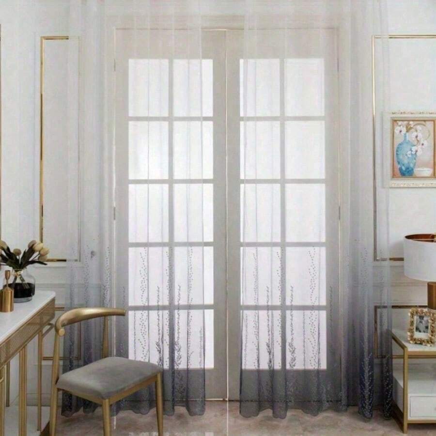 2 Peças Cortinas de Bordado Modernas com Canaleta para Vareta, Decoração de Janela para Quarto, Sala de Estar, Quarto de Bebê