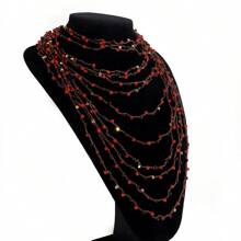 1 Stück asymmetrische mehrschichtige Kette mit Perlenanhänger, modischer, eleganter mehrschichtiger Halskette, geeignet für Frauen zum Ausgehen