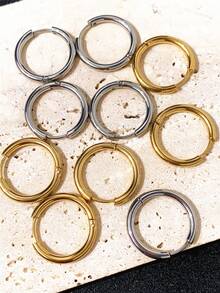 10pcs Minimalist Stainless Steel Circular Hoop Earrings, Unisex Fashion Versatile Ear Clips Accessories For DIY Jewelry Making - Hoop Earrings - View 3