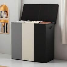 1pc Extra Large 3-Compartment Dirty Clothes Laundry Hamper, Luxury 3-Bin Rectangular Washing Basket, 180L/47.55Gal Sorting Organizer With 3 Removable Bags, Foldable Storage Container With Lid And Dual Handles, Thick Fabric - Ideal For Bedroom, Bathroom, Living Room, Dorm, Clothes, Toys - Black and White - View 9