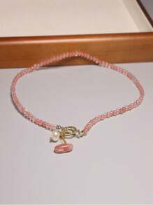 1 pièce Collier de perles en cristal de pierre naturelle, collier de perles mode pastèque rouge, style bohème pour femme