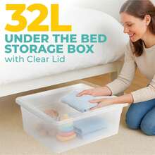 ZYBUX 3 X 32 Litre Under Bed Storage Boxes With Lids, Clear Plastic Storage Box With Clear Lid, Multipurpose Plastic Box Ideal For Underbed Storage, Stackable Storage Boxes For Home & Office 57 X 39 X 19cm - White - View 2