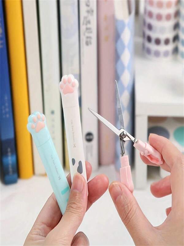 1 pieza Tijeras pequeñas, con forma de garra de gato, creativas y lindas, de acero inoxidable multifuncionales y convenientes, herramientas de corte manuales