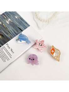 1/8pcs Cute Small Size Ocean Themed Hair Clip - Seashell, Shrimp, Dolphin, Adorable Hair Accessories For Vacation Photos & Bangs, For Women Beauty Claw Clips Cute Hair Claw Fall Winter - Multicolor - View 9