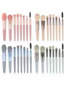 8pcs Makeup Brush Set With Portable Case Professional For Blush Highlighter Eyeshadow Powder Concealer Eyebrow Blending Gift For Makeup Beginner Artist Random Color