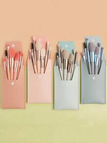 8pcs Makeup Brush Set With Portable Case Professional For Blush Highlighter Eyeshadow Powder Concealer Eyebrow Blending Gift For Makeup Beginner Artist Random Color