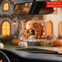1pc Halloween Pendant Creative Pumpkin House Shape Bag Key Car Rearview Mirror Decoration Decoration Home Decor A Perfect Gift For Friends And Family.