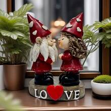 Ornamento decorativo, figuras de resina de una pareja de gnomos lindos, regalo para el Día de San Valentín, fiesta de boda, artesanía de gnomos de resina adecuado para la decoración del hogar, escritorio, micro paisaje (Nota: El color desigual se debe a la pintura a mano, lo cual es normal y no afecta el uso regular)