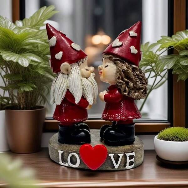 Decorative Ornament, Cute Couple Dwarf Resin Figurines, Gift For Valentine's Day, Wedding Party, Resin Dwarf Crafts Suitable For Home Decor, Desktop, Micro Landscape (Note: Uneven Color Due To Handpainted, Which Is Normal And Does Not Affect Regular Use)