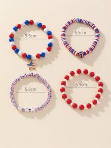 Pulseira com 4 peças de contas vermelhas, brancas e azuis para o Dia da Independência dos EUA, ideal para combinar com vestidos de festa do Dia Nacional.