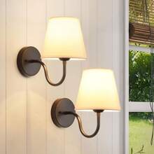 Juego de 2 lámparas de pared en color dorado/negro, lámpara de pared moderna y retro, con pantalla de tela, lámpara de pared para mesita de noche, adecuada para dormitorio, sala de estar y pasillo (excluyendo la fuente de luz)