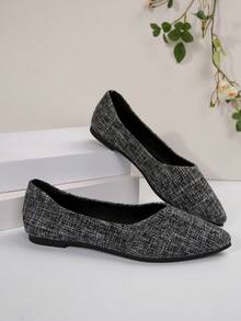 女士休闲尖头平底鞋，百搭舒适，适合春秋季穿着 - 深灰色 - 查看 5