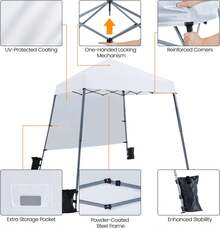 Pop Up Canopy Tent With Backpack, 8x8 Base Portable Easy One Person Setup Folding Shelter Compact Lightweight Slant Leg Canopy With 1 Sidewall, 6x6 Top, White - Black and White - View 5