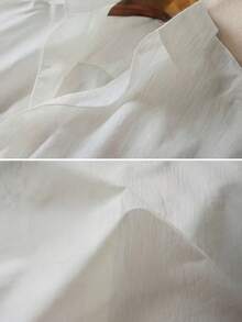 纯色翻领简约衬衫，优雅宽松短袖，适合办公室和工作场合，女士白色夏季款 - 白色 - 查看 4