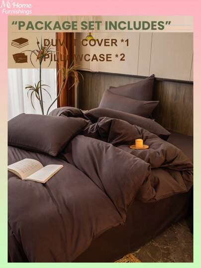 3 st. djupt kaffefärgat hudvänligt sängkläderset för pojkar/flickor i sovsal, 1 påslakan, 2 örngott, ingen fyllning, maskintvättbar