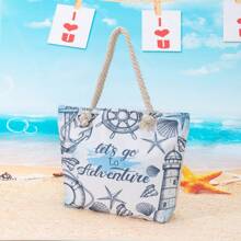 Nuevas llegadas Bolso de lona grande de capacidad con estampado de lema para vacaciones casuales