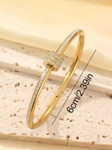 ZNICE 3pcs/Set 18K Gold Plated Stainless Steel Heart Nail Bracelet, Inlaid With Square Cubic Zirconia Four-Leaf Flower Bracelet, Waterproof, European And American Style Jewelry For Women, Suitable For Daily Wear, Casual, Wedding, Party, Valentine's Day Gift, Mother's Day Gift