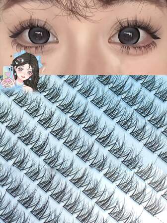 100pcs/Set Big Volume C-Curl 5D Three-Part Easy-Wear False Lashes, Natural Look Mink Fur Individual Lash Extensions For Beginners