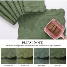 Quilted Placemats Set Of 6 Washable-13x18 Inches Rectangular Placemats For Kitchen Table-100% Cotton Fabric Rectangular Table Mats, (Flax)-LX - Emerald Green - View 3
