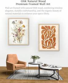 IHery Natural OAK Wood Framed Floral Wall Art, 12x16 In Set Of 3 Wildflower Canvas Prints, Beige Narrow Frame Botanical Flower Decor Bedroom Living Room2025 - OAK Framed Canvas Zinnia - View 8