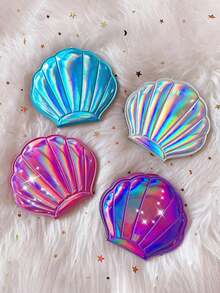 Shiny Shell Makeup Mirror, Double Sided Magnifying Handheld Compact Folding Makeup Mirror, Mini Travel Cosmetic Mirror, Elegant Small Gift For Party - Multicolor - View 1