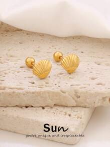 1pair Stainless Steel Mini Shell Stud Earrings For Women Fashion Screw Ball Earring Tragus Cartilage Ear Piercing Waterproof Jewelry