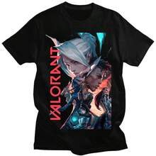 Valorant Hot Game Tshirt Top Graphic Men Vintage Goth Summer T-Shirt Hip Hop Tee Streetwear  Unisex Oversized Cotton Top Clothes - 黑色 - 查看 1