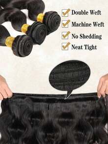 3pcs Natural Black Synthetic Hair Extensions, Sew-In Style, 22 Inch Braided Weft, For Women - Black - View 6