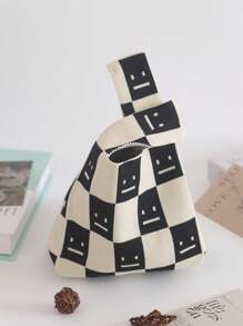 1 pieza de Bolso de mano con patrón de rayas de estilo trenzado, de material de poliéster, muy adecuado para adolescentes, damas, niñas, estudiantes, trabajadores de cuello blanco. Apto para compras, vacaciones, viajes, fiestas, trabajo, exteriores. Puede almacenar teléfonos móviles, llaves, lápices labiales, cosméticos, monedas, artículos pequeños, productos de cuidado de la piel y otros artículos personales