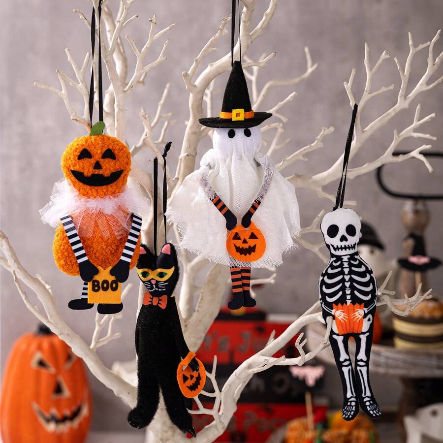 4 PCS Halloween Hanging Ornaments, Halloween Pumpkin Witch Spooky Handmade Decorations For Home Decor Tree Ornament Decorations Halloween Decor Fall Decor Room Decor Autumn Decor