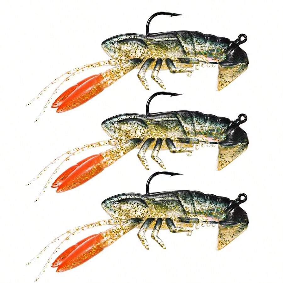 3pcs Soft Fishing Lure Crawfish Artificial Bait Shrimp Lobster Claw Fake Lure For Bass Trout Catfish Salmon Swimbait 7cm/12g - Multicolor - View 1