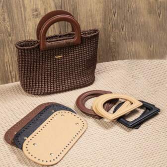 Kit de accesorios de 3 piezas para bolsos hechos a mano de PU sintético, que incluye: 1 pieza de fondo, 1 par de argollas en D, y un juego a juego de color, adecuado para tejer y hacer bolsos DIY, bolsos personalizados para mujer