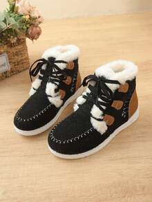 Vintage Plush High-Top Warm Women Snow Boots, Autumn/Winter Padded Thick Lace-Up Anti-Slip Boots, Indoor/Outdoor Women Snow Boots