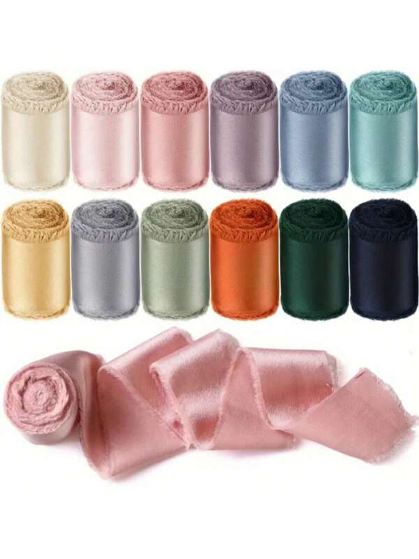 1 Roll Silk Satin Ribbon, Hand Torn Frayed Edge Fabric Ribbon, DIY Craft Decorative Ribbon, Handmade Floral Satin Ribbon, Bride Bouquet Decor Bow, Gift Wrapping Woven Tape, Wedding Invitation Decor Supplies, Party Decorations, For Gift Wrapping, Birthday Party, Wedding, Bridal Bouquet, Holiday Decoration