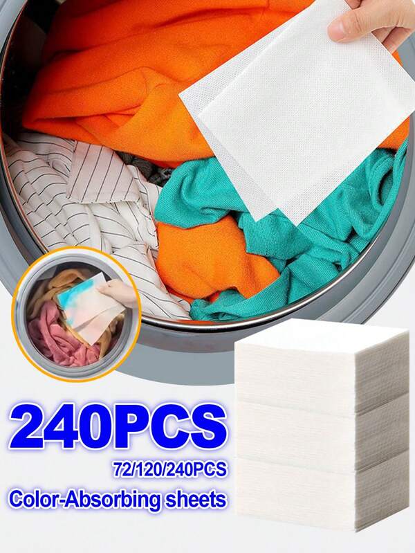 240 pièces Papier absorbant de couleurs pour la lessive, tablettes anti-teinture pour machine à laver, feuilles capteurs de couleurs pour nettoyer les vêtements