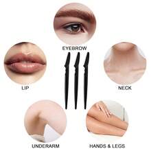 3件装黑色直柄修眉刀 微距修眉刀 眉毛刮刀 便携式美容工具 眉毛修剪器