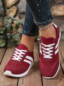 1 Pair Women Lightweight Casual Sneakers, Flat Lace-Up Comfortable Walking Shoes