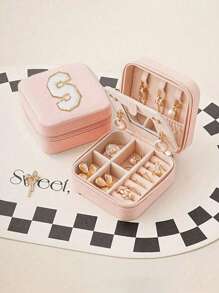 1 pièce Boîte de rangement à bijoux de voyage, cadeau pour femme, mini organiseur à bijoux, support pour colliers et boucles d'oreilles avec miroir, rose, accessoires de voyage essentiels, cadeau pour la fête des mères, pour les vacances à la plage, la collection de salle de bain, la collection de chambre à coucher, cadeau pour la fête des pères