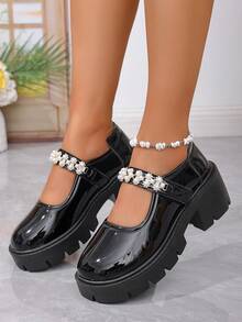 Tacones altos con decoración de perlas, moda para mujer 2025