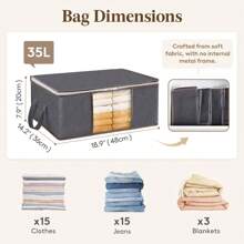 Bolsa de almacenamiento de tela plegable - Organizador no tejido a prueba de polvo con asa y ventana de visibilidad - Organizador ahorra espacio para ropa, libros, juguetes, mantas, material transpirable para dormitorio, dormitorio, armario Pantalones, zapatos, jeans, botas, faldas