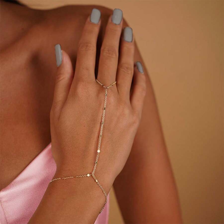 1 pieza Pulsera de cadena plana de moda, minimalista y elegante, adecuada para verano, viajes, citas, fiestas, joyería de verano, joyería occidental, accesorios de playa, bolas, playa, verano, joyería, accesorios