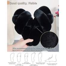 Local Delivery--LZLER Women's Cross Band Slippers, Soft Plush Fleece Lightweight Non Slip Open Toe Flip Flop Shoes House Indoor Outdoor Fur Fuzzy Slippers - 黑色 - 查看 6