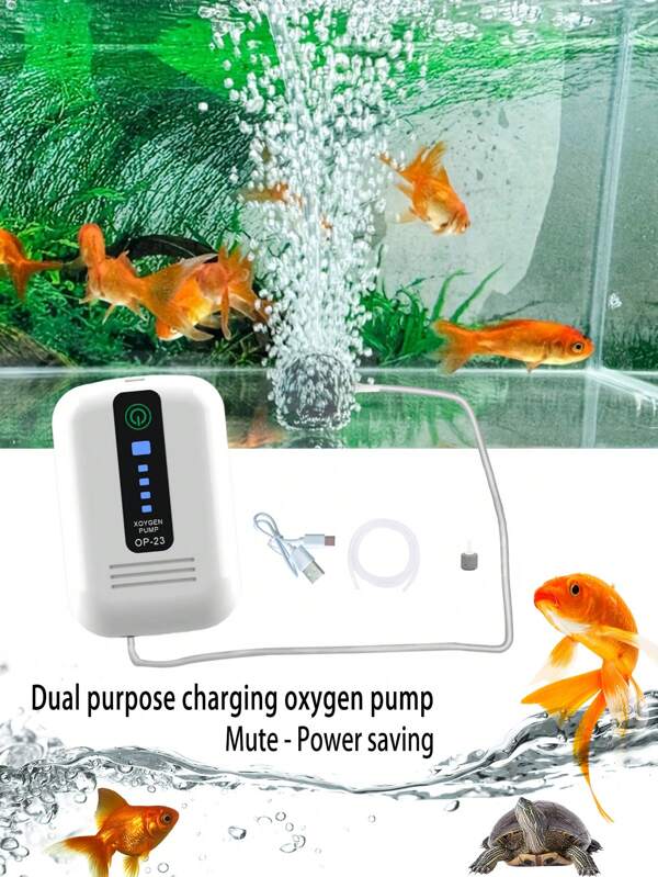 Portable Usb Oxygen Pump Charging Dual-Purpose Tank Ultra Silent Mini Aquarium Fish Pump Suitable For Small Aquariums Or Turtle Aerator With Lithium Battery For Fish Tank Aquarium Fish Pump Outdoor Fishing Accessories