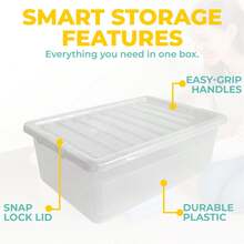 ZYBUX 3 X 32 Litre Under Bed Storage Boxes With Lids, Clear Plastic Storage Box With Clear Lid, Multipurpose Plastic Box Ideal For Underbed Storage, Stackable Storage Boxes For Home & Office 57 X 39 X 19cm - White - View 4