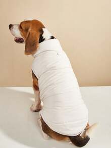 1 件简约纯色冬季保暖内衬宠物夹克户外防风狗狗外套适合大型犬 - 白色 - 查看 5