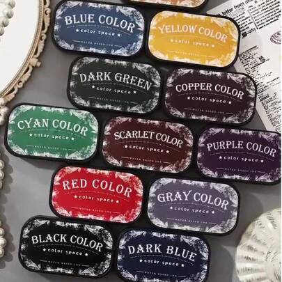 Color Space Series Vintage High Density Oil Ink Pads | DIY Finger Painting Stamp Set - Super Many Colors To Choose From, Suitable For Journaling, Paper, Wood And Fabric Crafts, Back To School, School Supplies