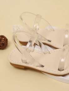 1 双橙色底透明带幼儿女孩男孩平底凉鞋，柔软 PU 材质圆头露趾防滑 TPR 鞋底轻便可爱罗马沙滩鞋，适合婴幼儿男孩女孩日常休闲、派对、海滩、春夏季 - 白色 - 查看 6