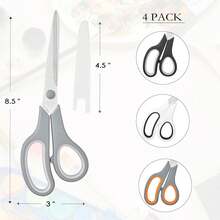 4 Pack Scissors All Purpose For Office, Home, School, And Crafts - 8.5" Heavy Duty Office Scissors With Cover