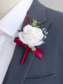 1 peça de boutonnière de rosa de tecido, acessório formal para noivo e padrinhos, broche de flor artificial boêmia, lavanda, rosa claro, acessórios brancos para o Dia dos Namorados - Corpete - Ver 8